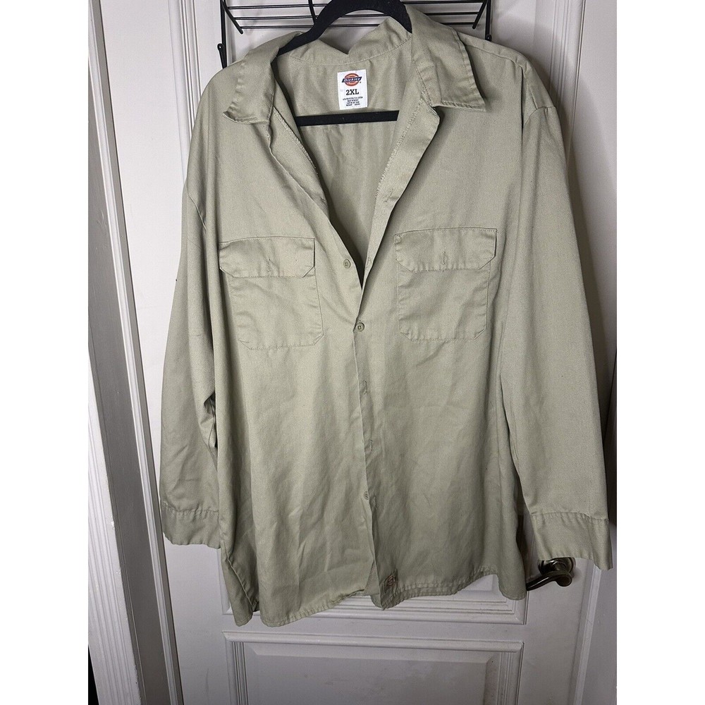 Dickies Men's Long Sleeve Uniform Work Shirt 2XL Khaki